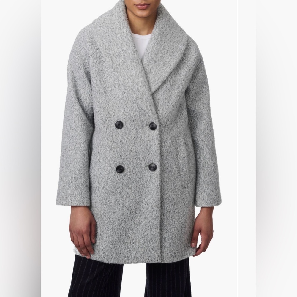 Bernardo Gray L Shawl collar double breasted faux shearling coat New oversized
